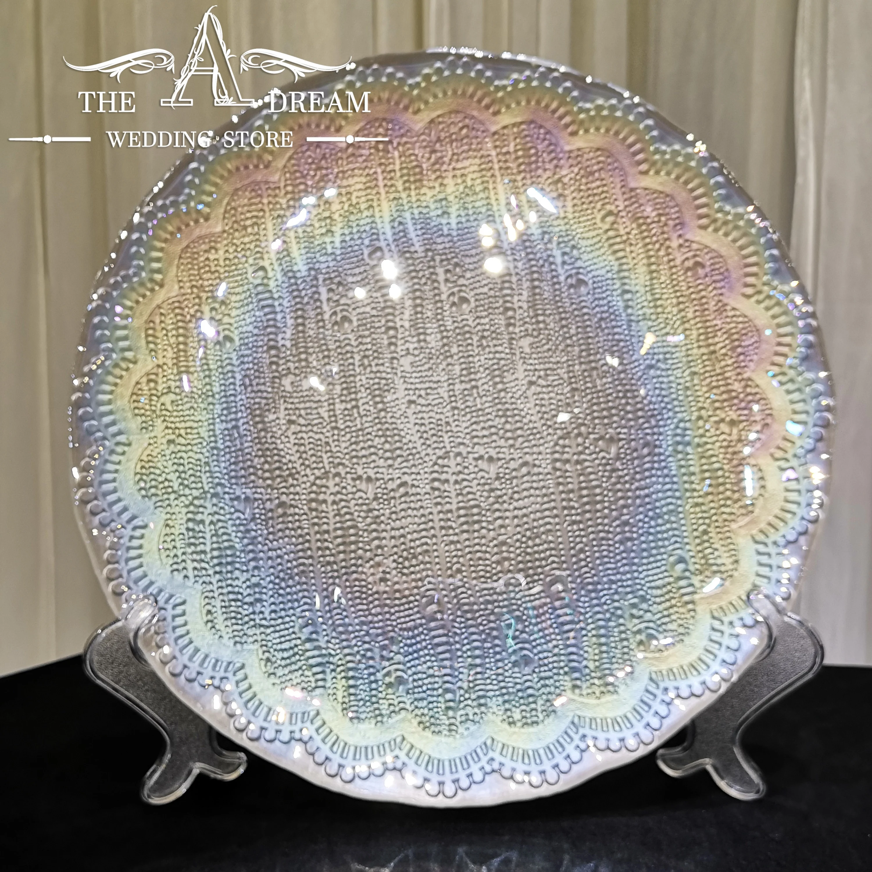 

GCP-0006 Glass Charger Plate 33cm Luxury Wedding Glass Charger Plate / Plato de boda From The A Dream Wedding Store, Laser light white