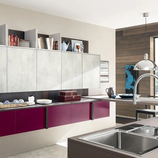 

2021 Vermont Colorful Modern aluminium kitchen cabinet handle design smart luxury lacquer kitchen cabinets, Customized