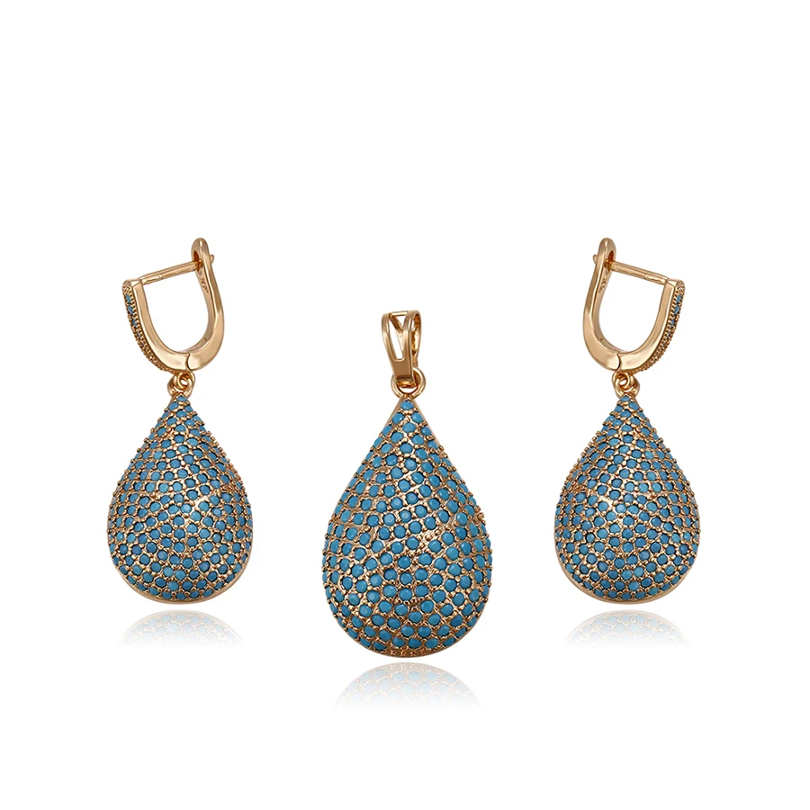 

64201 Xuping turkish jewelry set factory direct price new products noble waterdrop gold jewelry set