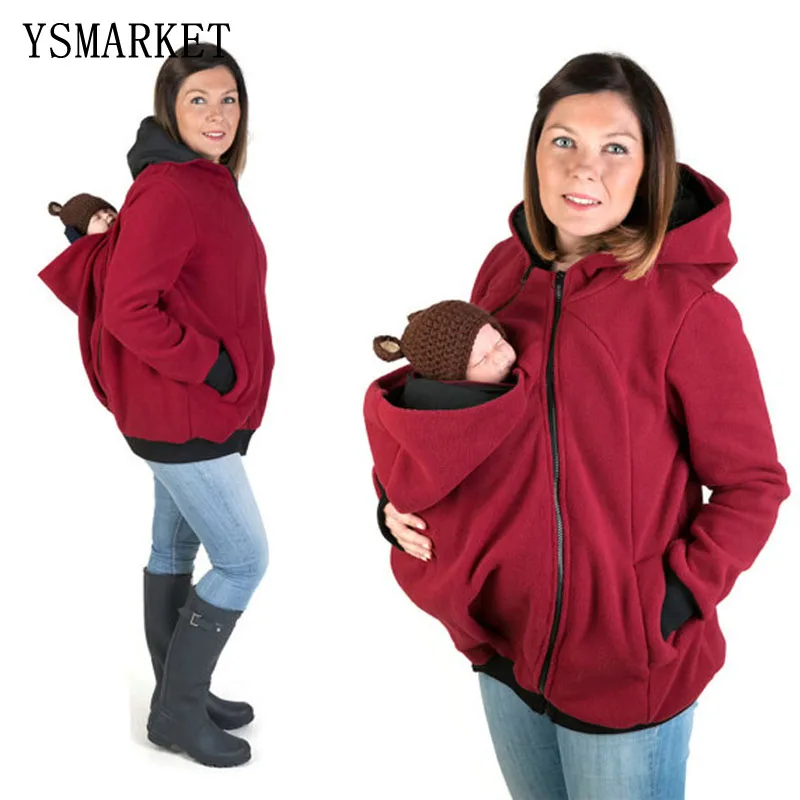 

Maternity Warm Wool Hoodie Kangaroo Sweatshirts with Baby Carriers Pregnant Women Winter Zipper Coat Jacket Thicken Fleece Hoody