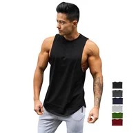 

Custom Manufacturer Black 100 Cotton Gym Fitness Bodybuilding Men Print Muscle Drop Armhole Workout Tank Top