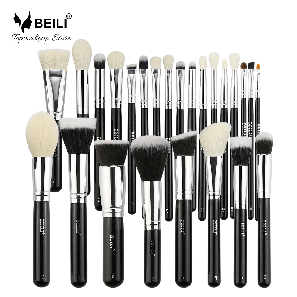 

BEILI 25 Pcs Professional Black Makeup Brushes Tools Set Kits Cosmetic Wood Handle Box Packing Private Label Customize Set-B-25