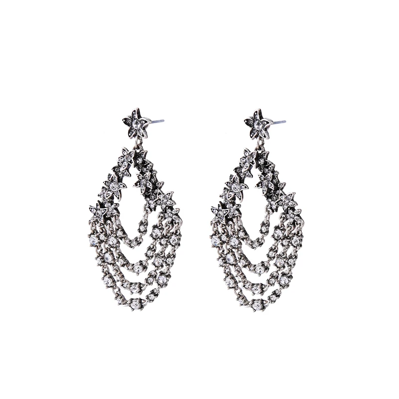 

ed01342c Luxury Vintage Style Crystal Pentagram Flower Diamond Pendant 2021 Fashion Earrings 2021, As pictures