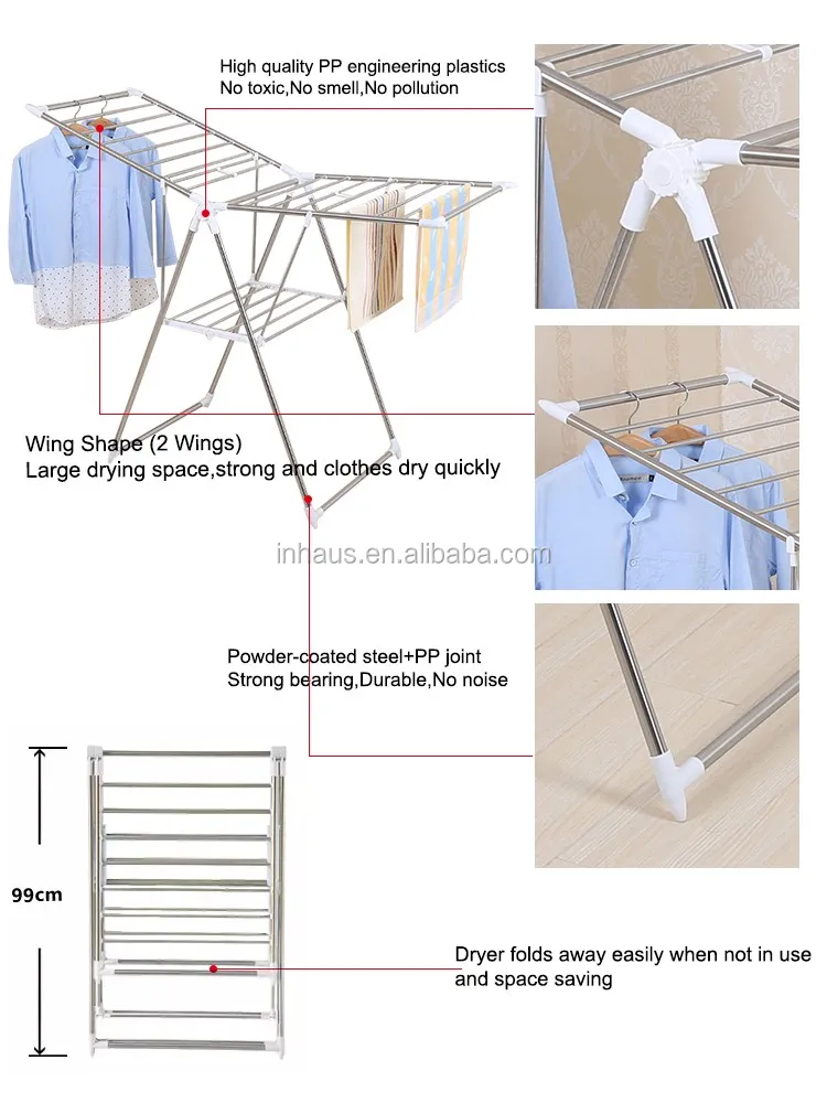 High Quality Indoor Pp Coated Steel Cloth Dryer Stand Foldable High Quality Indoor Pp Coated Steel Cloth Dryer Stand Foldable Hanging Laundry Airer Folding Table Clothes