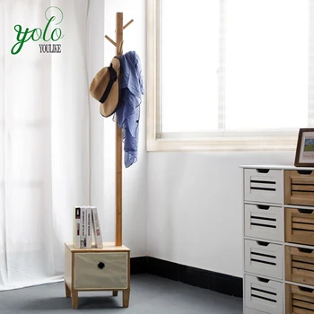 Bamboo Wood Coat Hanger Rack With Storage Bench Buy Bamboo Wood