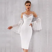 

2019 sexy bubble long sleeve midi dress white lace dress party princess dress