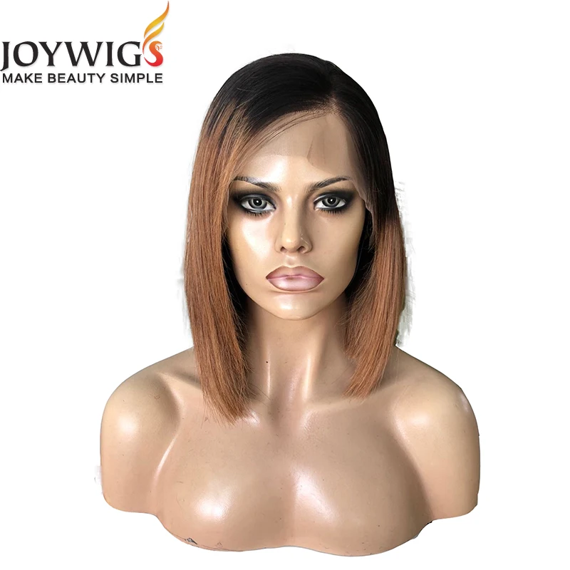 

Two Tone Ombre Color Bob Style Brazilian Human Hair Front Lace Wigs 8in 130% density