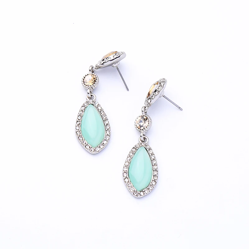 

ed01619c Blue Resin Boho Style 925 Post Silver Earrings, As picture