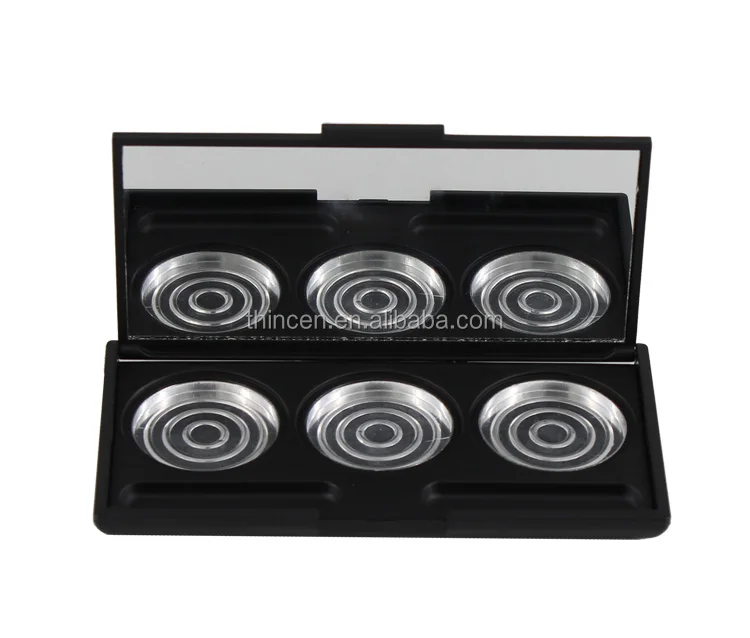 You can DIY cosmetic plastic empty palette with 3 holes for eyeshadow cosmetic containers