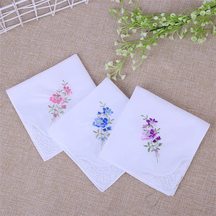 
Top selling simple style 100% cotton good quality Jacquard ladies lace handkerchiefs 