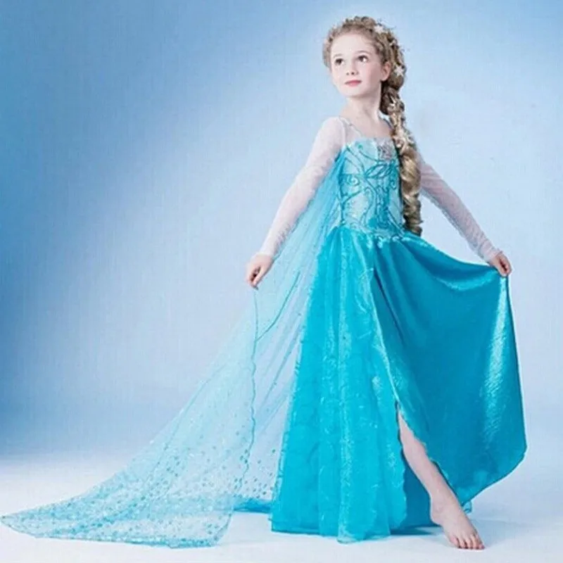 

Frozen Elsa Dress Wholesale Anna Halloween Costume Fashion Kids Party Wear Girl Dress BXTYTS, Blue