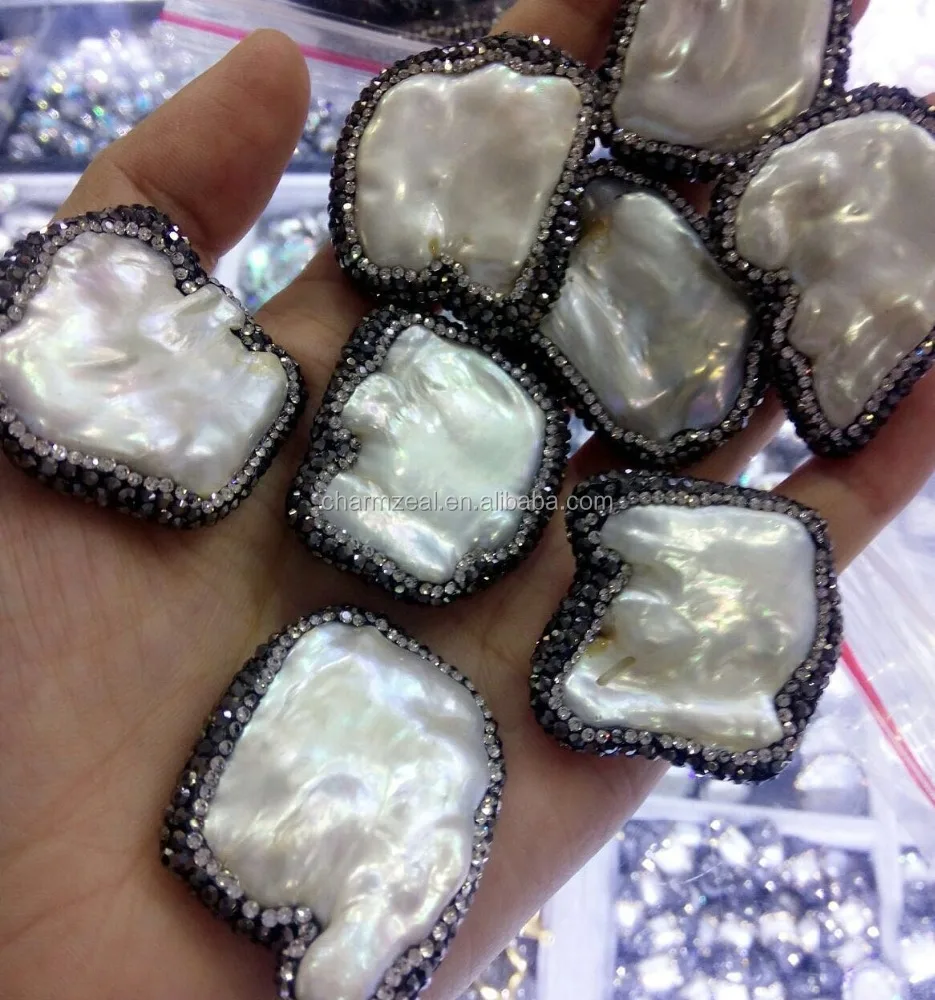 

CZ-BE0214 best selling high quality big baroque pearl pave rhinestone crystal bead accessory for necklace bracelet diy, N/a