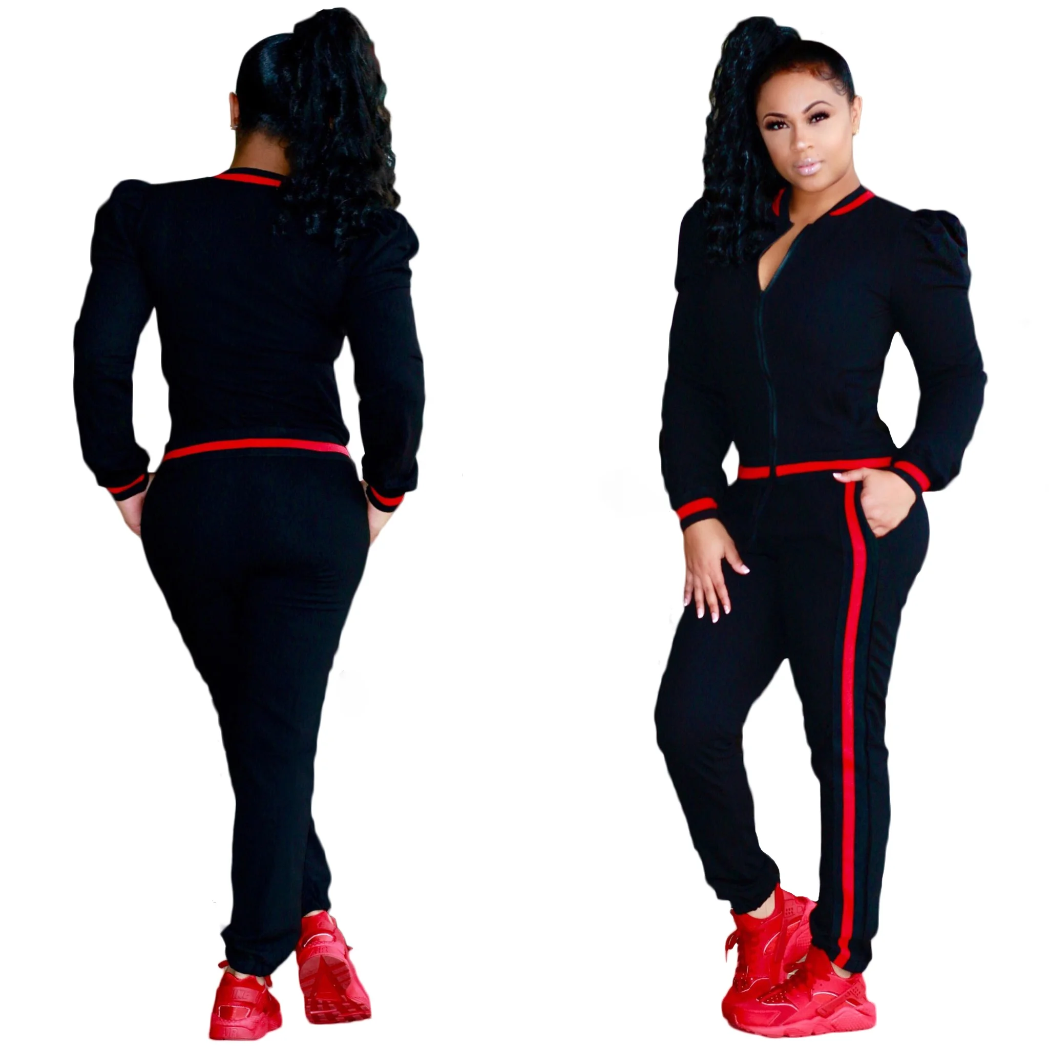 

Woman sportswear wholesale sweat suits running clothes 2 pieces set gym wear black training tracksuit, Colors