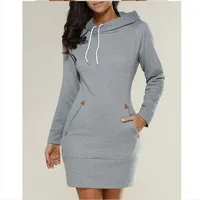 

wholesale Elongated custom casual women fashion pullover hoodie with front pocket curved hem longline hoody dress