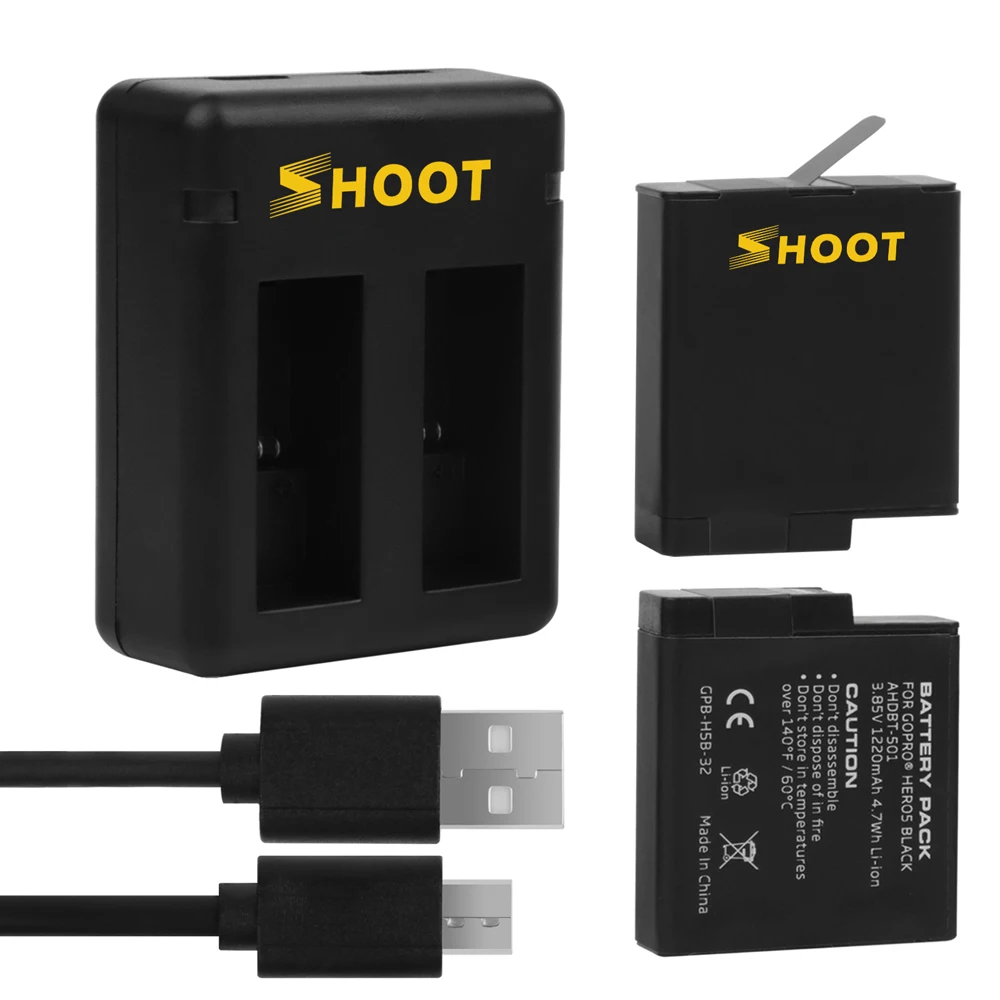

SHOOT 1220mAh Rechargeable for Gopro Charger and Battery for Gopro Hero 5 6 7 Black