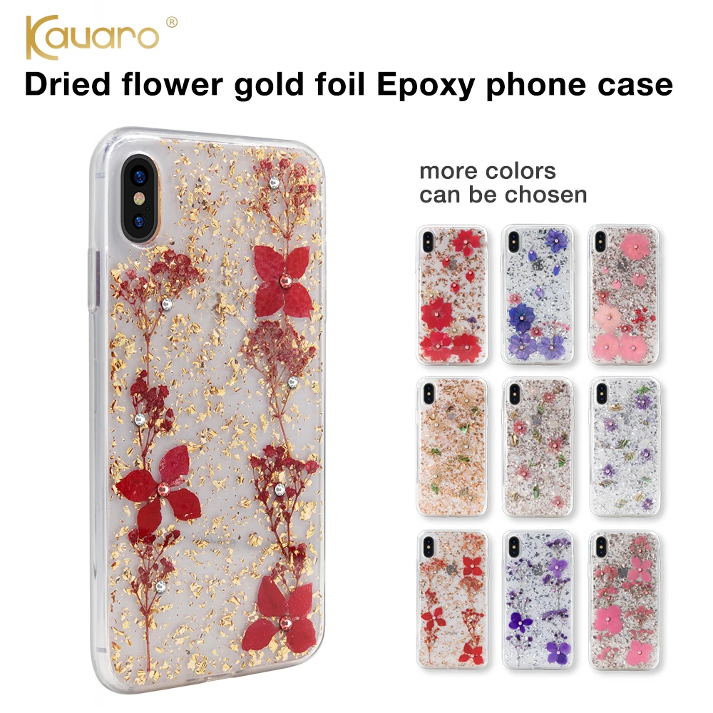 Kavaro Swarovski Crystals Luxury Bling Glitter Real Flower Cell Phone Mobile Cover Hard Phone Case for iPhone X/XS/XR/XS Max