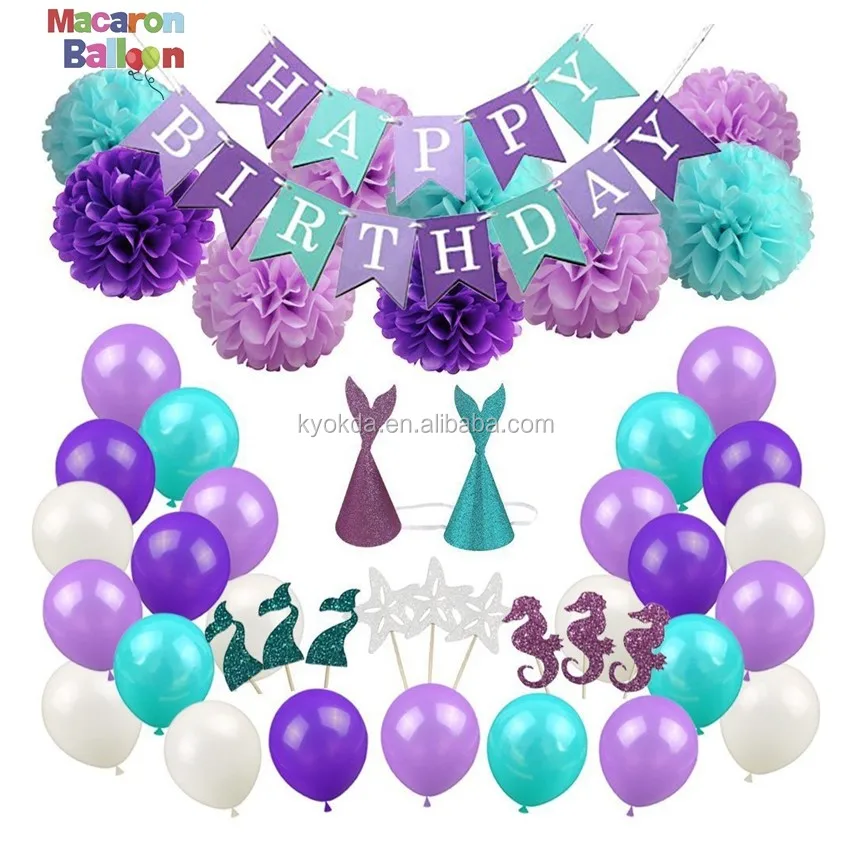 Tiffany Blue Purple Mermaid Party Supplies Pack Happy Birthday