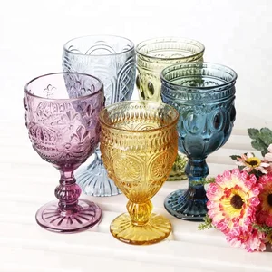 Image of Machine Pressed Novelty Decorative Colored Embossed Short Vintage Wine Glasses