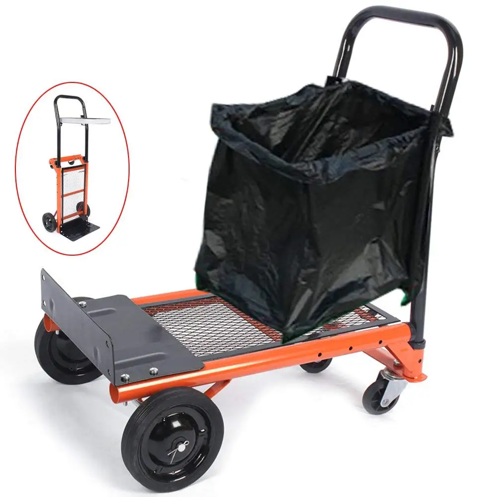 Folding Hand Truck 2 In 1 Multifunctional Dolly Gardening Lawn Leaf Bag Support Platform Truck
