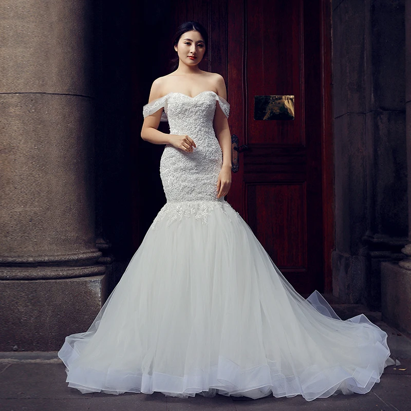 

RSM66195 sweetheart sexy off shoulder ivory mermaid elegant luxury wedding bridal dresses