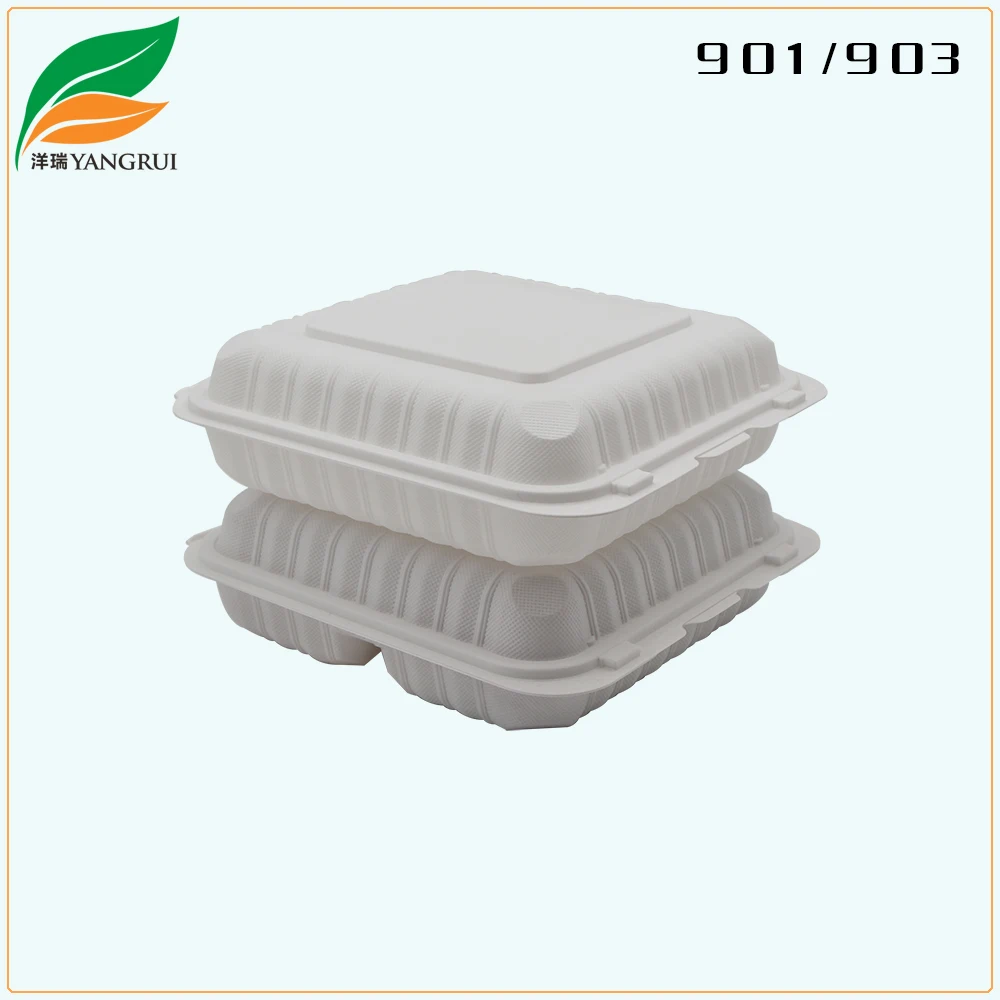
9x9 Inch Microwave Clamshell Biodegradable Thermoforming Hinged Food Container 