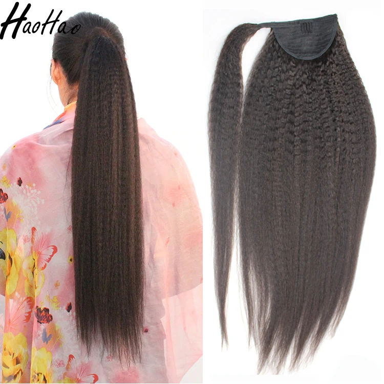 

wholesale hot selling peruvian remy kinky straight claw clip ponytail human hair extension