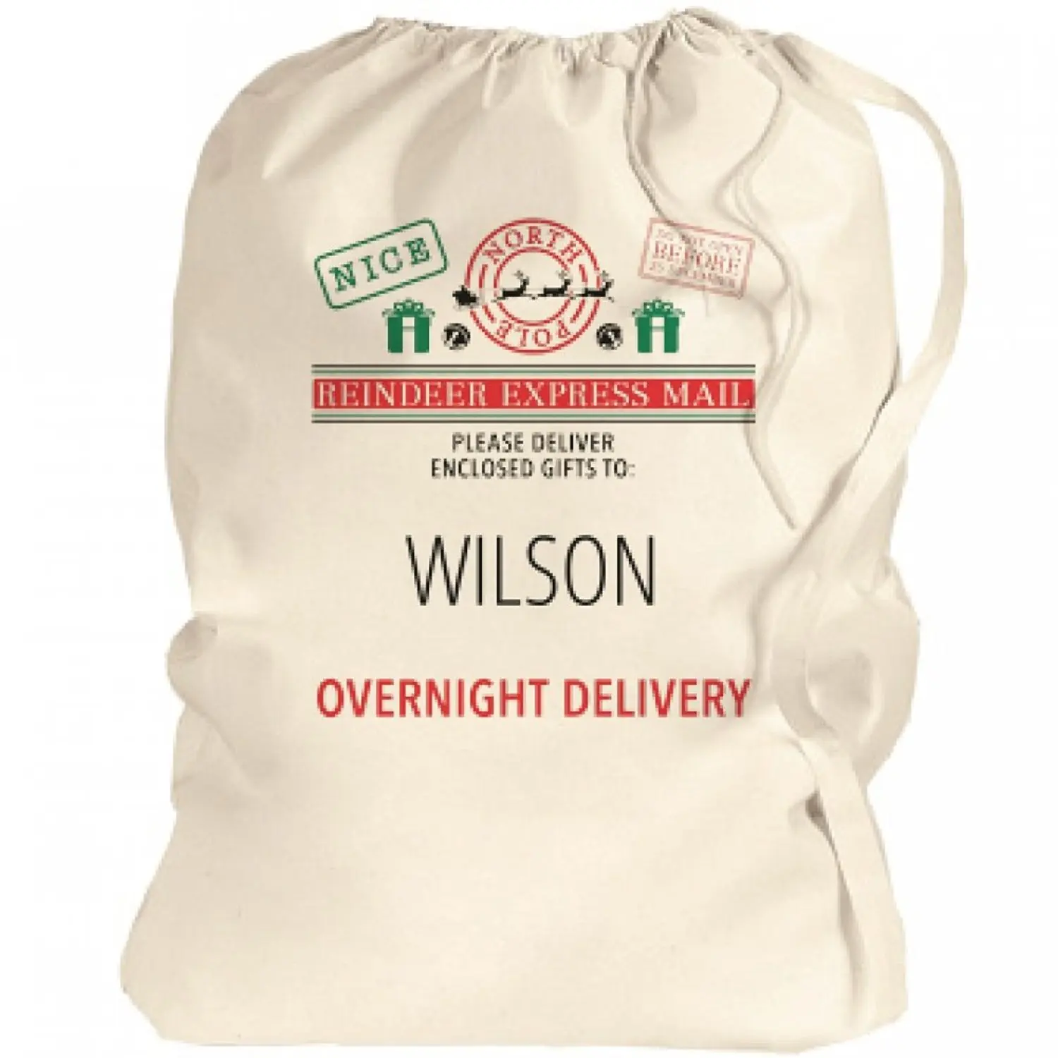 Santa Bag Overnight Xmas Delivery For Wilson: Canvas Laundry Bag