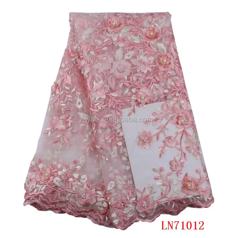 

African style baby pink french lace with beads for Christmas dress