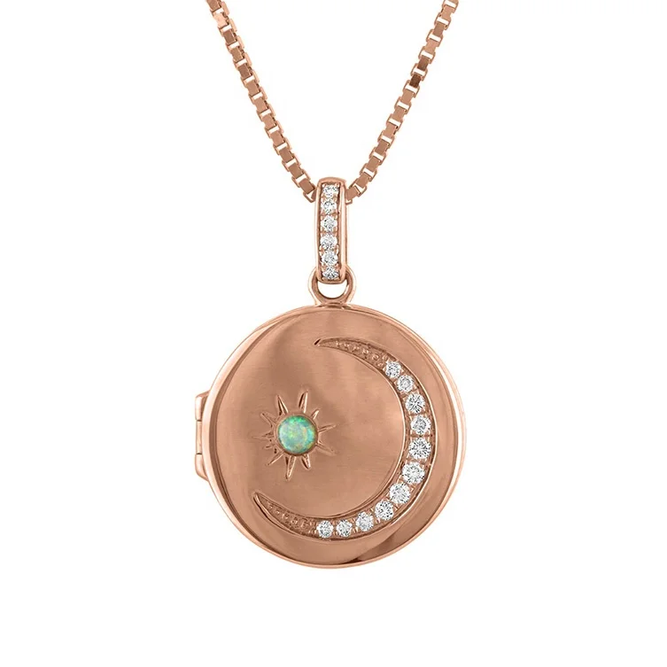 

Gemnel opal moon locket pendant coin necklace gold plated