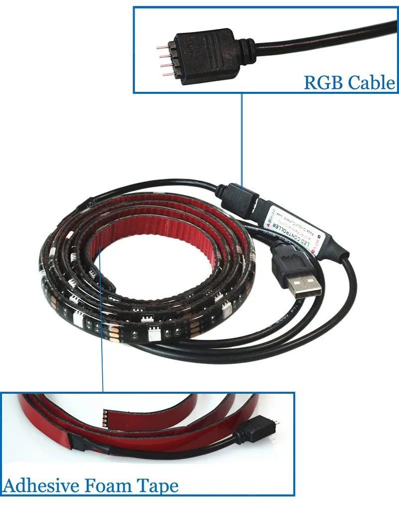 1M 5050 RGB TV Background LED Tape USB LED strip with 3Key RGB Controller