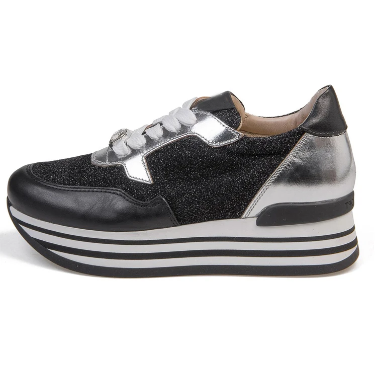 Wholesale OEM Custom Logo Fashion Lace Up Genuine Leather Women Sport Footwear Flat Flatform Ladies Shoes