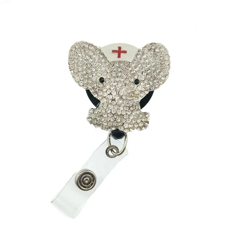 

Clear rhinestone cute elephant medical nurse hat retractable id badge holder reel doctor/nurse accessories, As picture