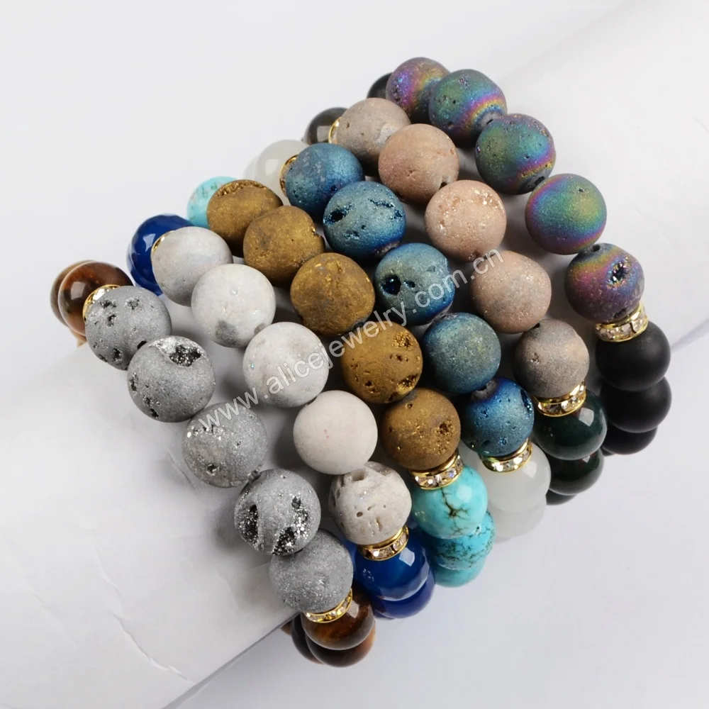 

2023 New Arrival Multi Kind Druzy Gemstone Beads Bracelets Beaded Bracelet For Woman