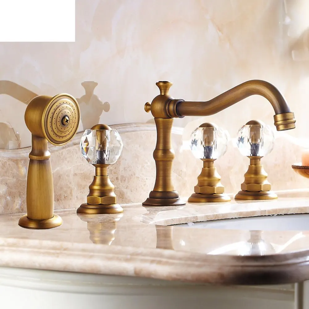 European-style antique copper faucet/bath with five piece of cover/five-hole faucet hot and cold/Split vintage mixer with small shower