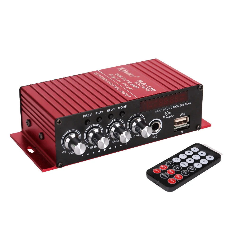 

kinter MA-130 class ab dc 12v mini hifi digital car audio power amplifier with BT/USB/TF/FM, Red