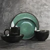 European simple ceramic tableware set peacock pattern gemstone green dish plate soup bowl home pasta dish