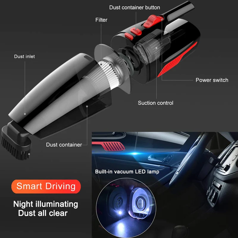 Portable handheld 120W 6KPA dry wet cordless car vacuum cleaner high power for car interior home clean