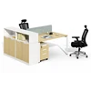 Modern wooden panel standard office cubicle 2 person workstation size with bookcase partition table for office