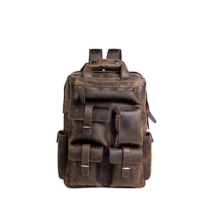 

Oem Odm High Quality Men Retro Crazy Horse Genuine Leather Waterproof Backpack With Custom Logos 3506