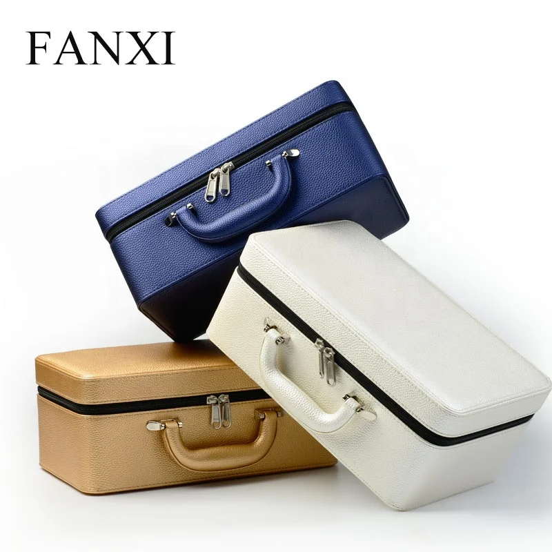 

FANXI Portable Leather Jewelry Display Case With Zipper 3 Layer For Ring Necklace Bracelet Bangle Organizer Travel Jewelry cases, N/a