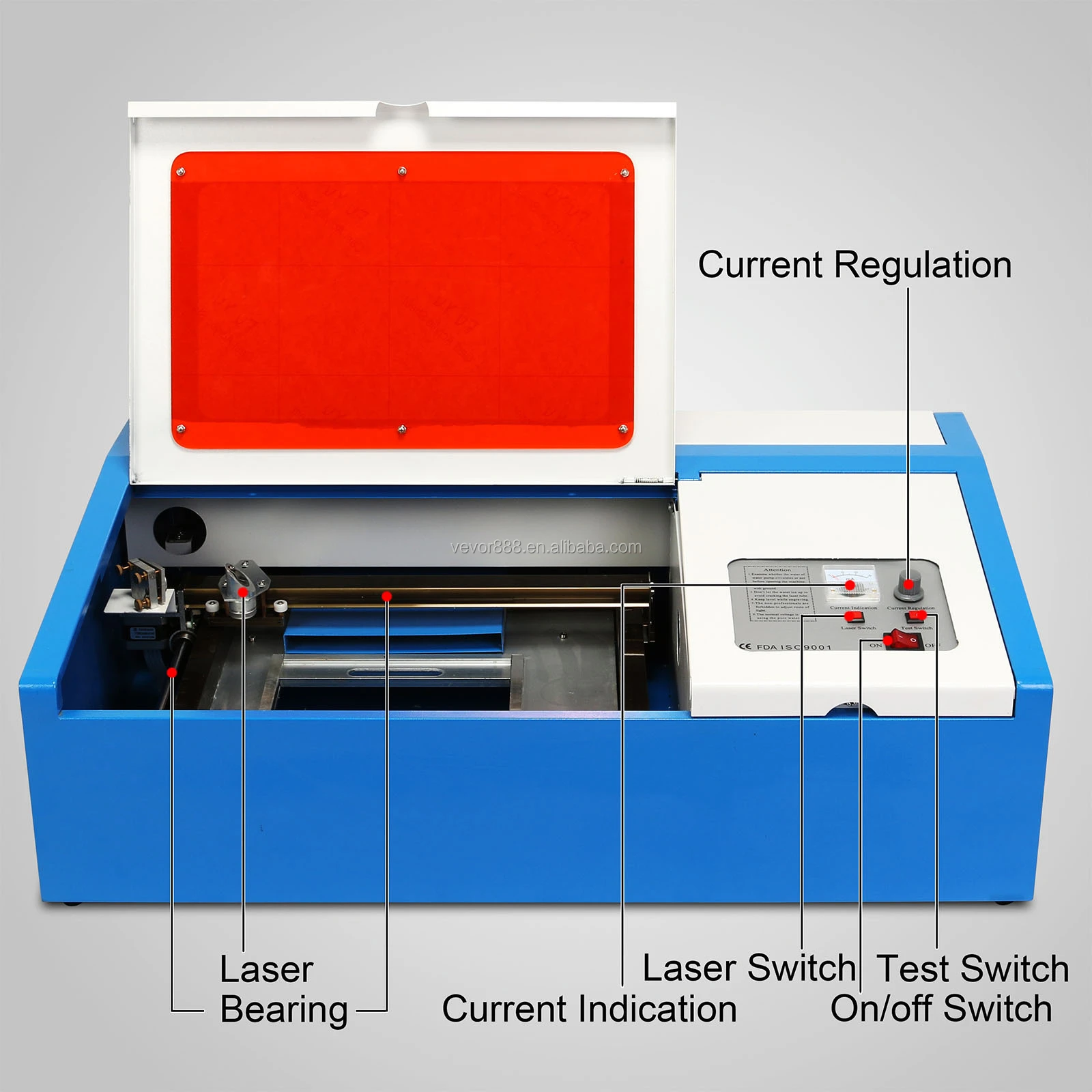 VEVOR CO2 Laser Engraving Cutting Machine K40 laser engraver 40W 300x200mm  USB Port And Digital Display with 4 Wheel