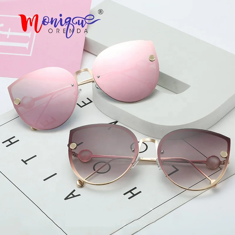 

2019 Vintage cat eye sunglasses women brand retro rimless gradient sun glasses men ladies shades eyewear oculos de sol UV400, As picture