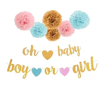 Umiss Paper Pom Poms Glitter Letters Boy Or Girl With Hearts Banner