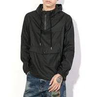 

Custom Logo PU Leather Streetwear Pullover Blank Black Mens Half Zip Windbreaker Hoodie Baseball Jackets