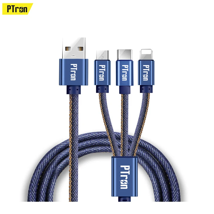 

PTron-Indigo 3 in 1 cable High Quality 2A 3 in 1 Durable Fast Speed Charging Data Cable For Iphone Android All Smartphones, Blue/red/black