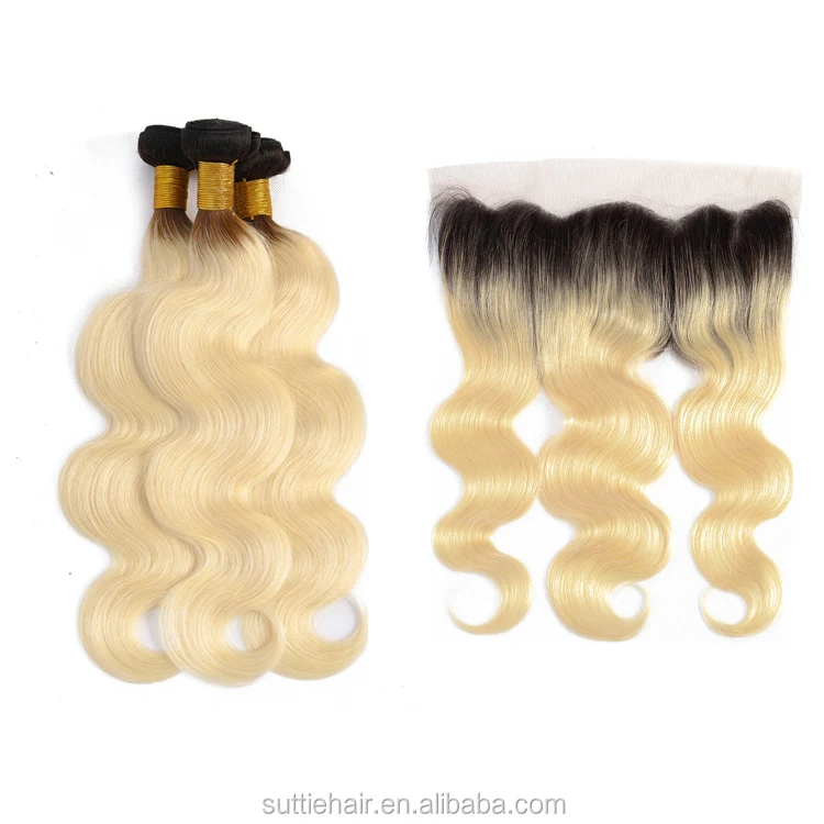 

Ombre Two Tone 1B 613 blonde Color Human Hair Bundles With Frontal Closure Wholesale Virgin Hair Vendors