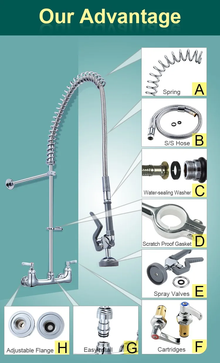 4 Wall Bracket Mounted Water Saving Commercial Pre Rinse