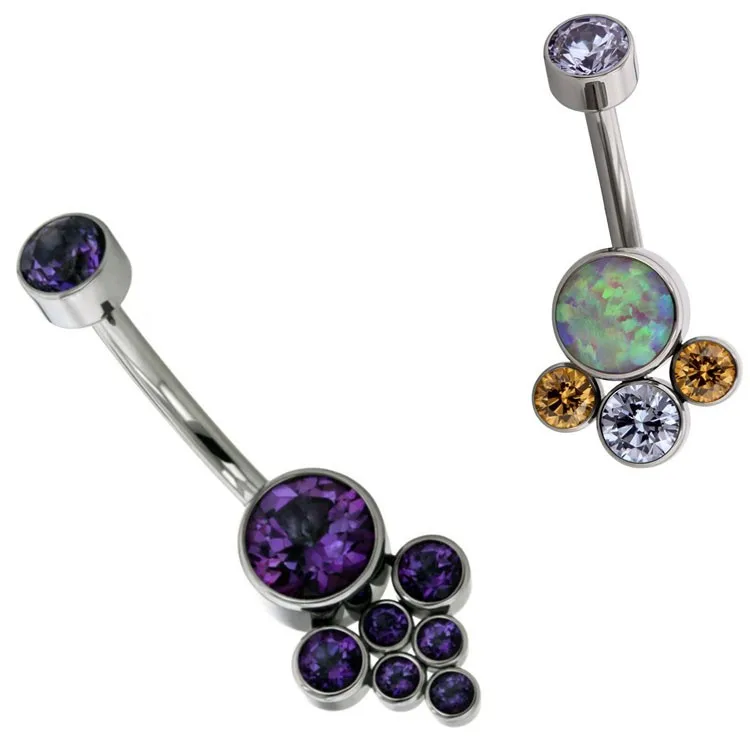 Bezelset Cluster Navel Barbell Belly Ring Sets Body Jewelry,Titanium