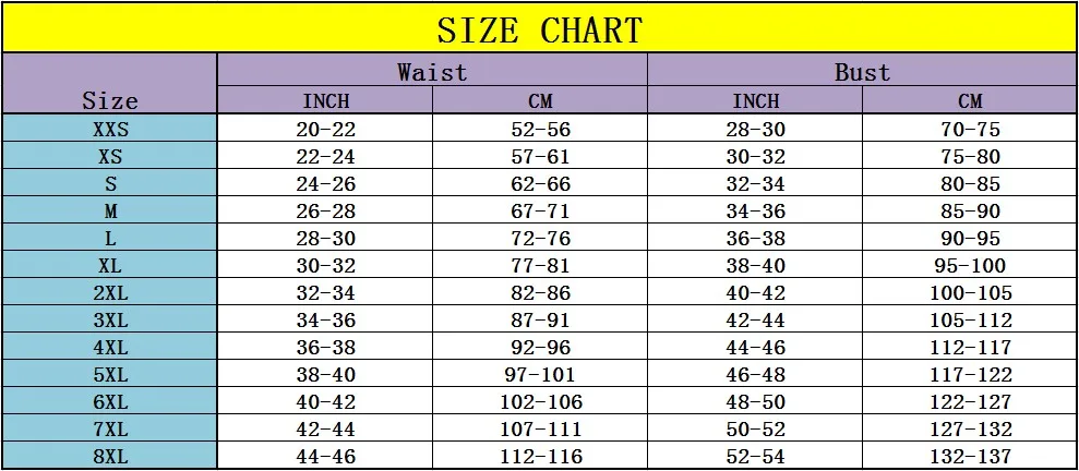 Xxxxl Size Chart