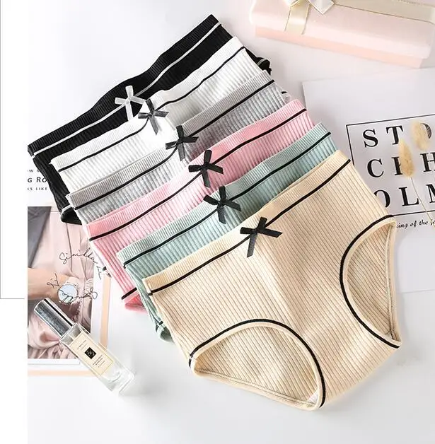 Cotton Women's Panties Fashion Stripe Soft Breathable Cotton Lady Underpants Underwear